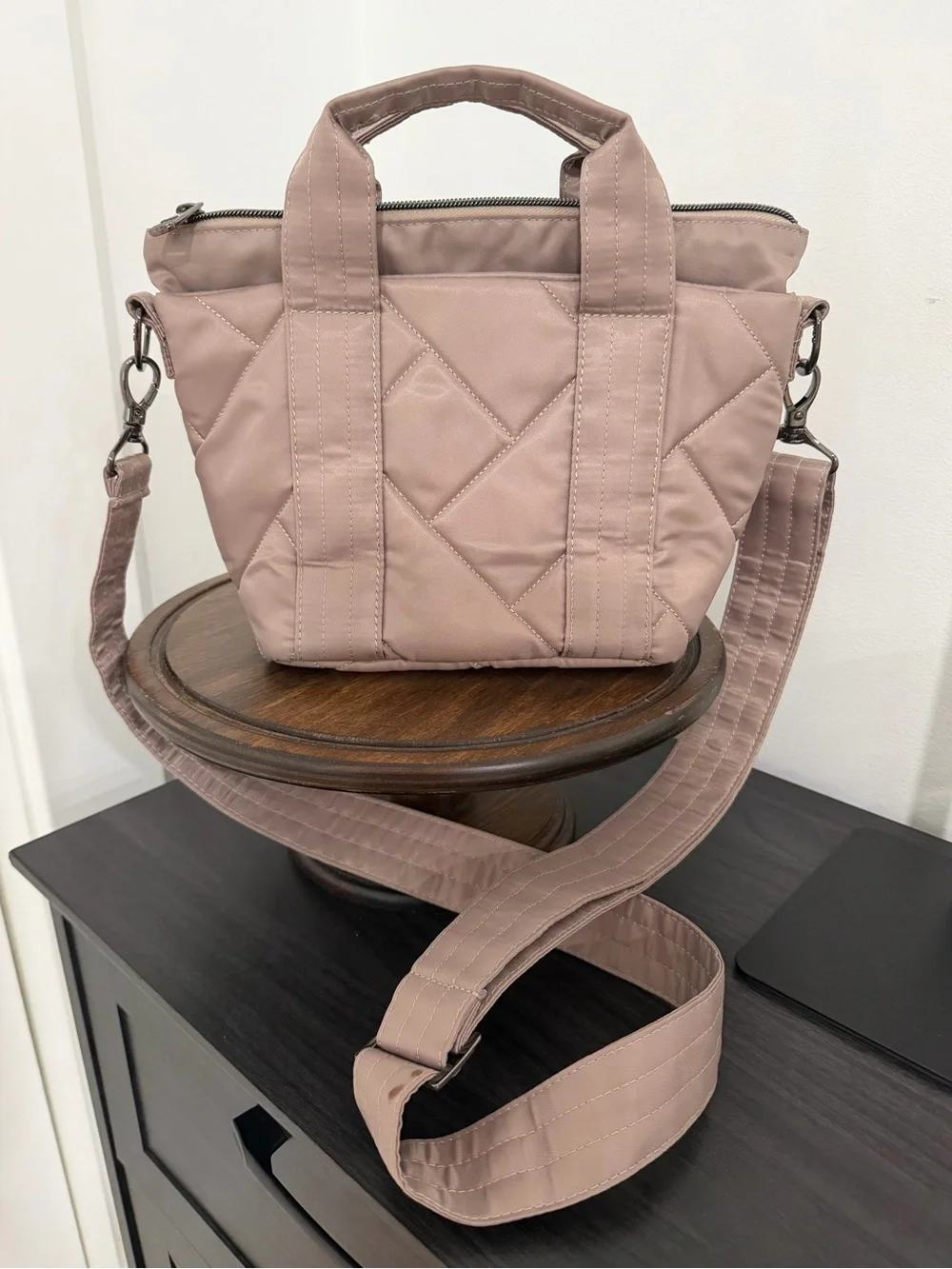 Lug Dory Mini Quilted Crossbody Bag Tote With Handles Taupe/Beige